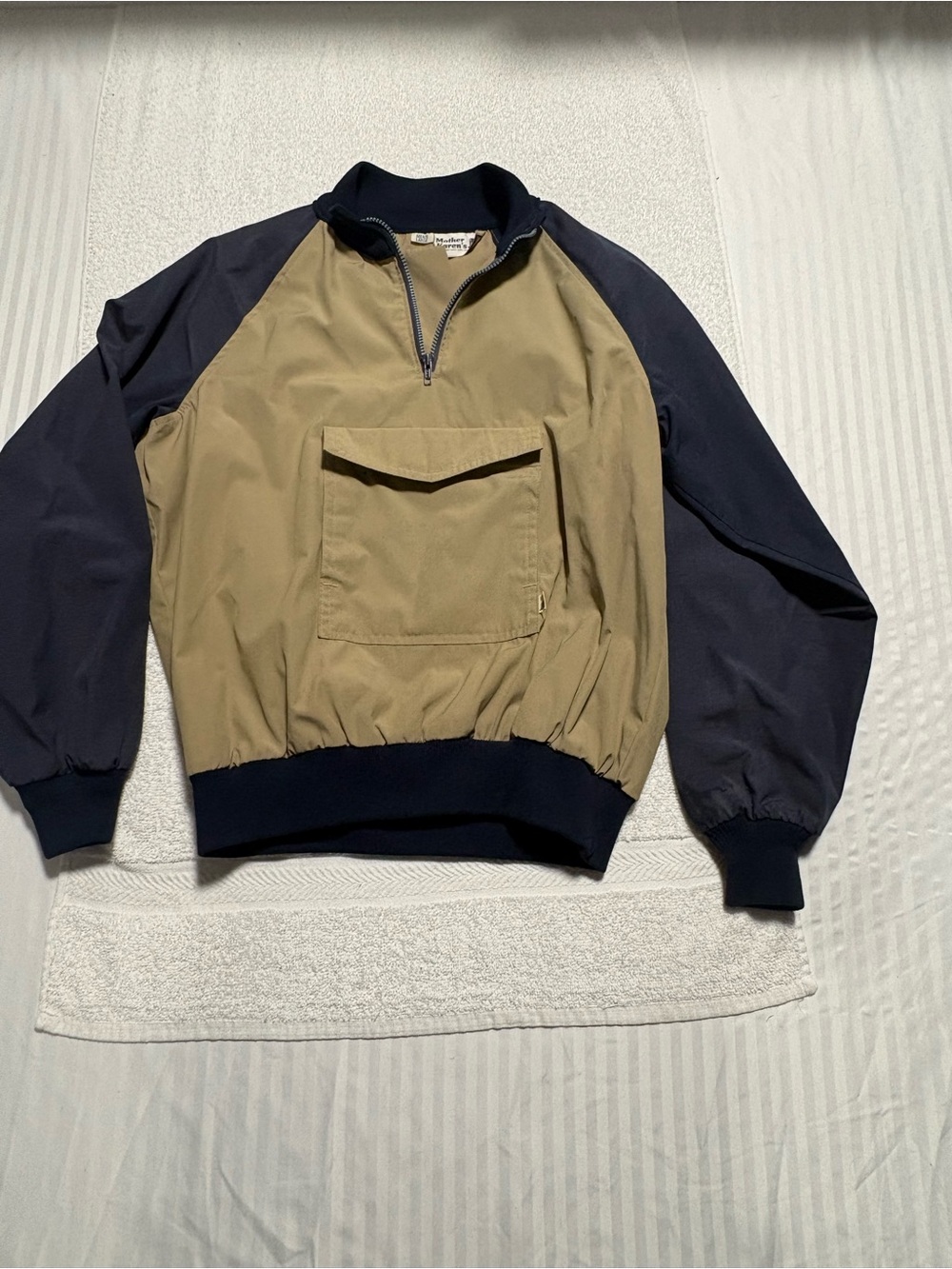 Vintage 80s Mother Karen's Ski SnowBoard Powdershirt Pullover Men L Tan Navy
